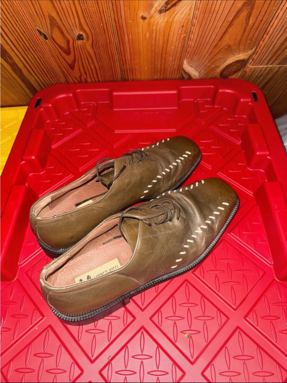 Men's Olive Lace-Up Derby Shoes with Contrast Stitching